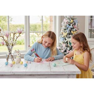 Whimsical Bunny-Themed Crystal Pen With Red Rhinestones Floral Accents & 3D Deco